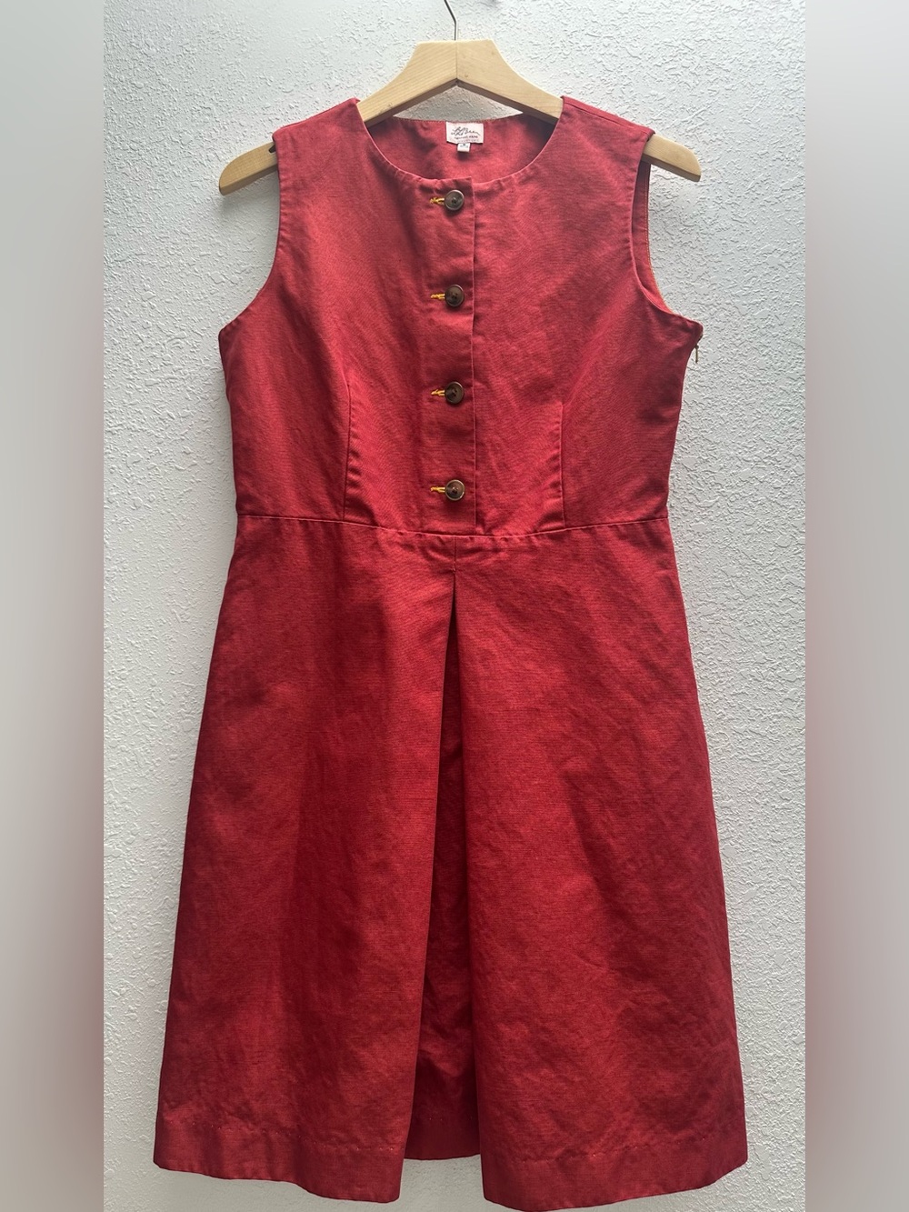 L.L. Bean Rustic Red Sleeveless Button-Front Pleated Dress